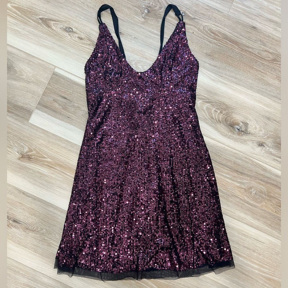 FREE PEOPLE INTIMATELY Gold Rush Mini Dress Plum Combo Size Small